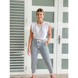 Venti6 Made in ITALIA ART-2691 65% COTTON white and blue striped skinny joggers